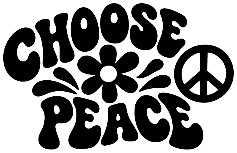 Black "Choose Peace" vinyl decal close-up with flower emblem and peace symbol