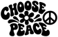 Black "Choose Peace" vinyl decal close-up with flower emblem and peace symbol