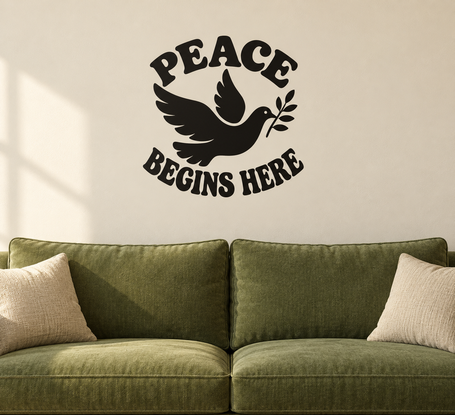 PeaceCX010 — Peace Begins Here; illustrative application of the exact PDF artwork