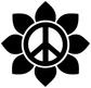 Close-up black flower peace symbol vinyl decal with white circular outline