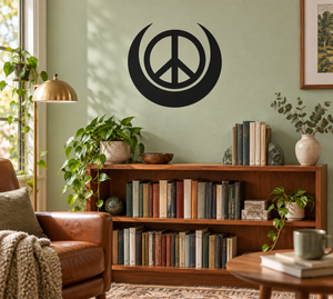 Black peace symbol crescent vinyl wall decal