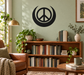 Black peace symbol crescent vinyl wall decal