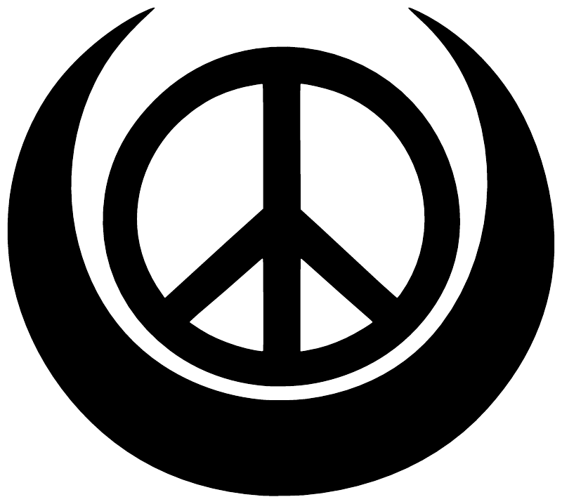 Close-up of black peace symbol crescent vinyl decal