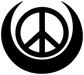 Close-up of black peace symbol crescent vinyl decal