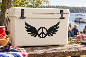 Black peace symbol and wing vinyl decal