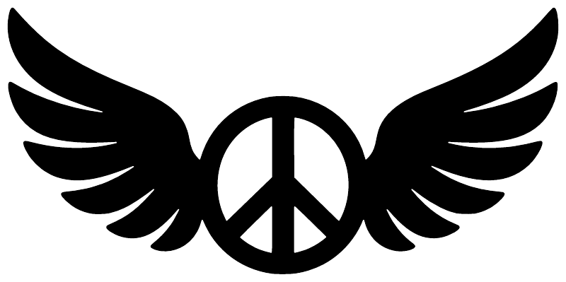 Black peace sign with wings vinyl decal, centered