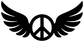 Black peace sign with wings vinyl decal, centered