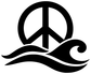 Black peace sign and waves vinyl decal close-up