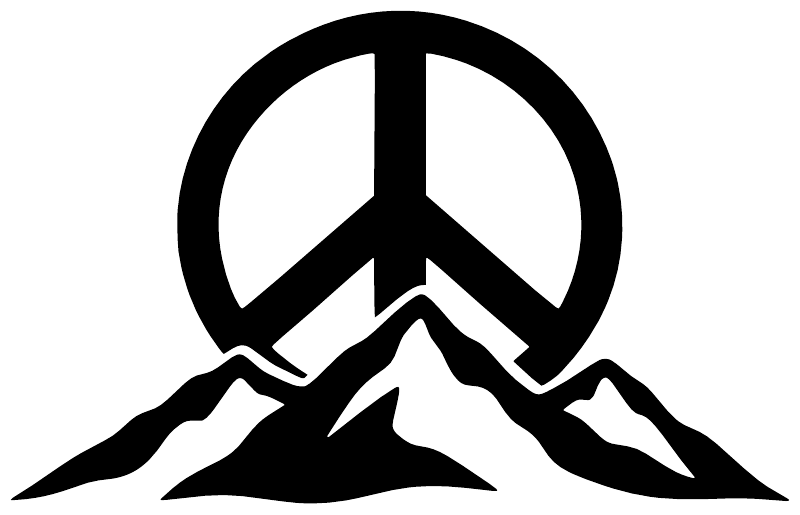 Close-up peace sign and mountain ridge vinyl decal in black