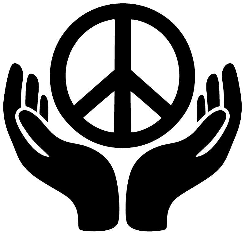 Peace symbol vinyl decal with peace sign in open hands, black design