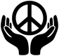 Peace symbol vinyl decal with peace sign in open hands, black design