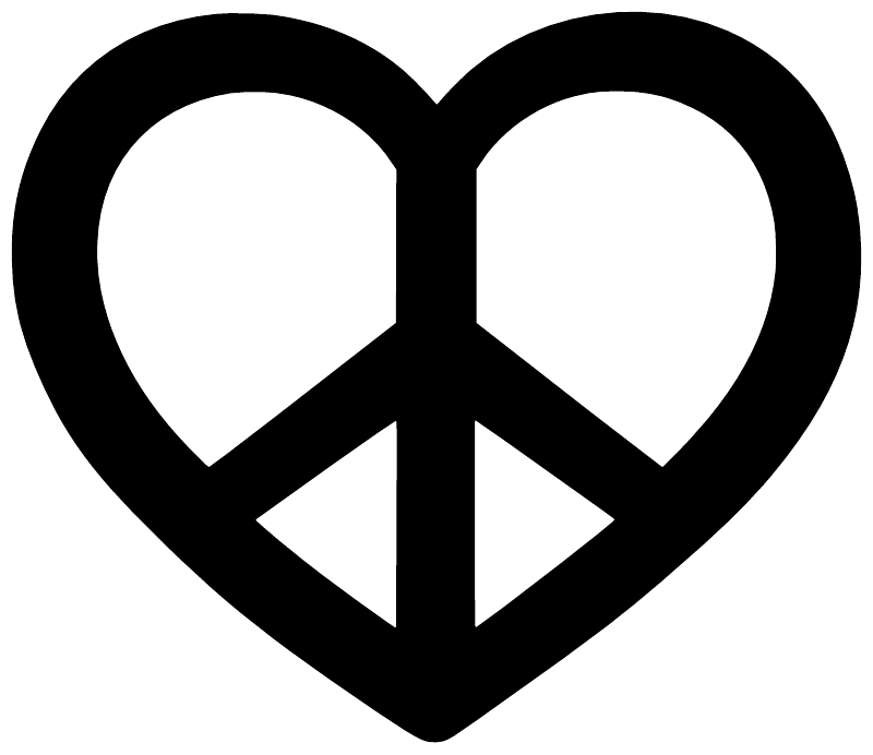 Close-up of black peace symbol heart vinyl decal design