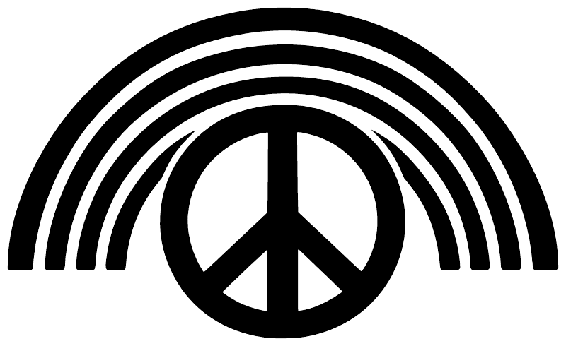 Black peace symbol vinyl decal with concentric rainbow arcs and circular peace center