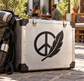 Vinyl peace-and-feather decal with black peace sign and feather