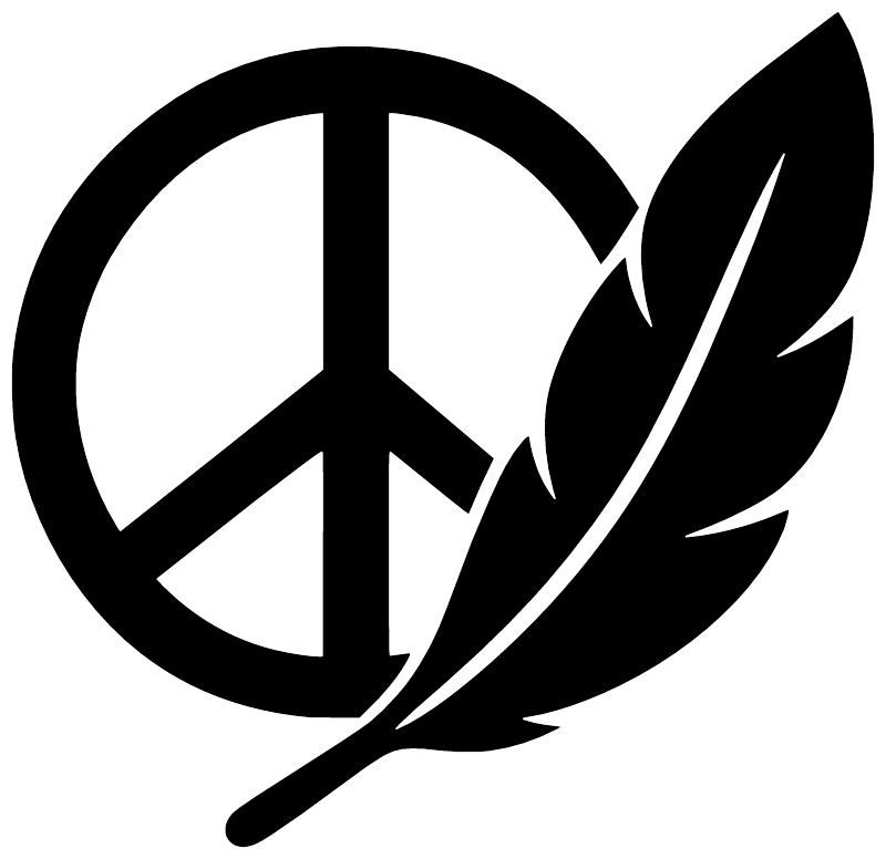 Black peace symbol vinyl decal with feather and leaf swirl