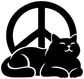Black peace sign with lounging cat vinyl decal, bold silhouette