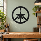 Black peace symbol and star vinyl decal in a circular design