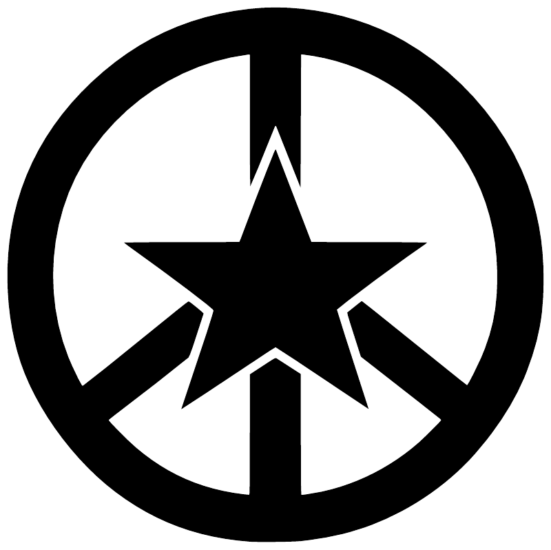 Close-up black peace symbol star with circle vinyl decal