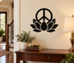 Vinyl wall decal with black peace symbol and lotus flower design