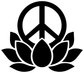 Close-up vinyl decal of black peace symbol over lotus flower