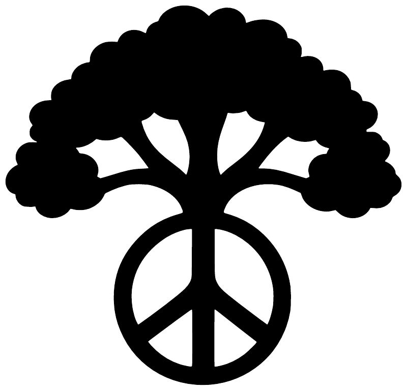 Peace symbol and tree vinyl decal, bold black tree canopy with peace sign circle