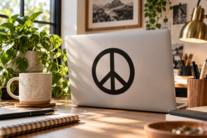 Black peace sign circle vinyl decal with three-prong peace symbol