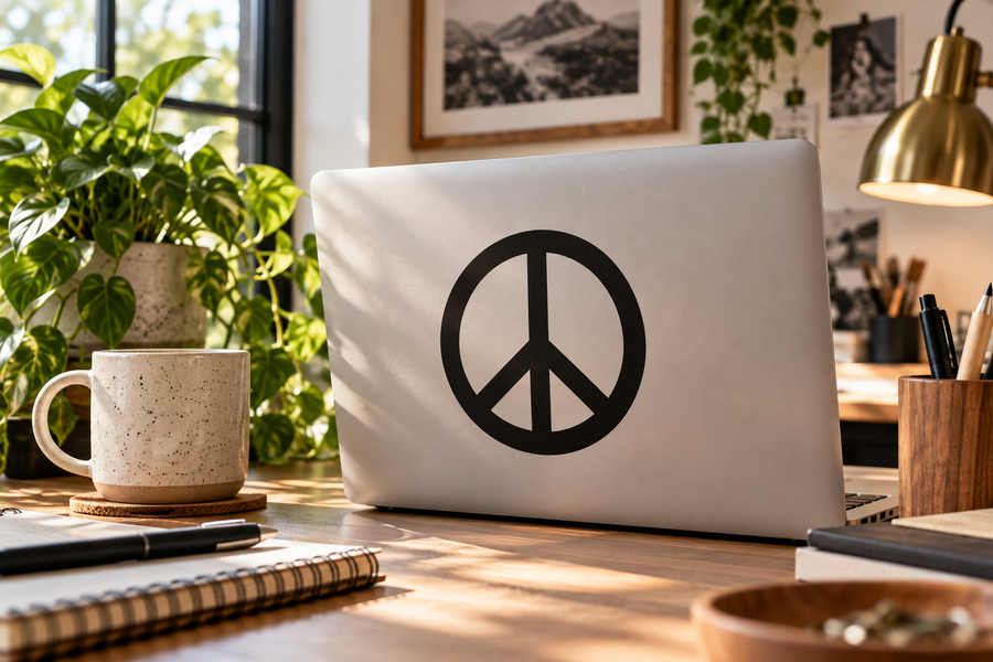 Black peace sign circle vinyl decal with three-prong peace symbol
