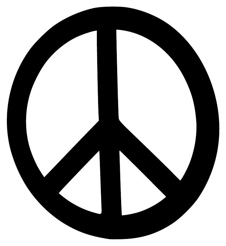 Close-up of black peace sign circle vinyl decal with vertical peace stem and arms