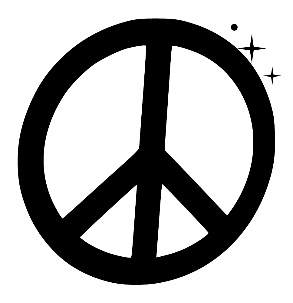 Black peace sign circle decal with star sparkle accents and peace symbol center