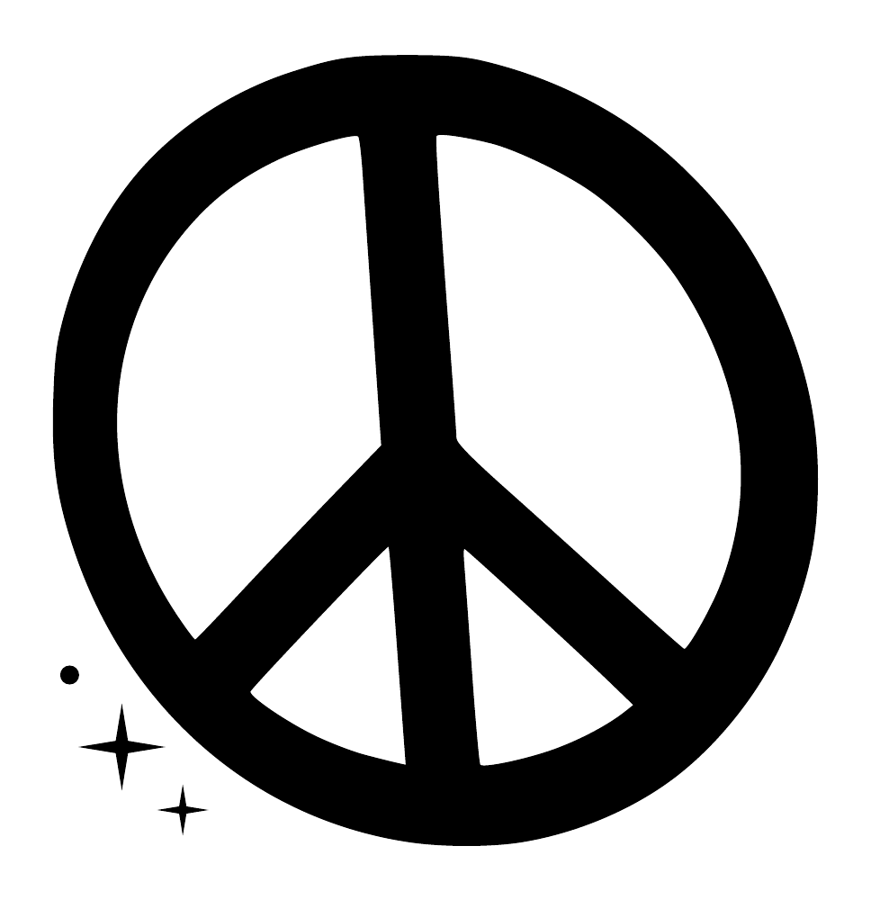 Peace sign decal with rounded ring and spark trail, bold black symbol