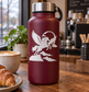 Pegasus vinyl decal: white winged horse silhouette on a maroon bottle