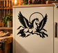 Black pegasus with wings vinyl decal over cloud swirls