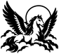 Black pegasus head and wings vinyl decal with cloud backdrop