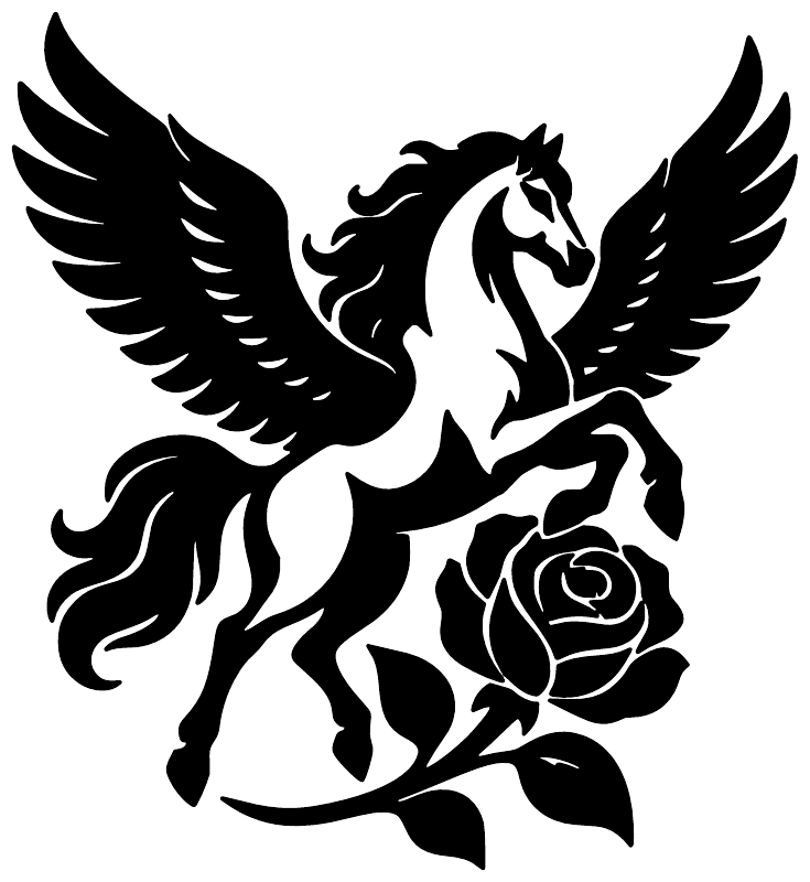 Black pegasus wing emblem vinyl decal with rose