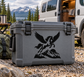 Pegasus vinyl decal with wings and mountain scene on gray hard case