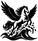 Black pegasus head and wings over ocean wave swirl vinyl decal