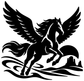 Black pegasus with spread wings vinyl wall decal, stylized profile