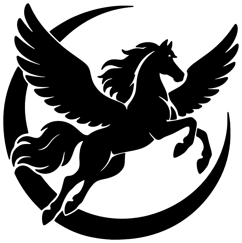 Black Pegasus portrait vinyl decal with wings over crescent moon silhouette