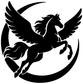 Black Pegasus portrait vinyl decal with wings over crescent moon silhouette