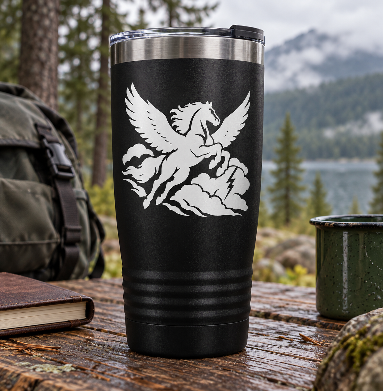 Pegasus vinyl decal: black silhouette with wings, clouds, and lightning details.