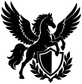 Pegasus wing crest vinyl decal in black silhouette with shield and laurel leaves
