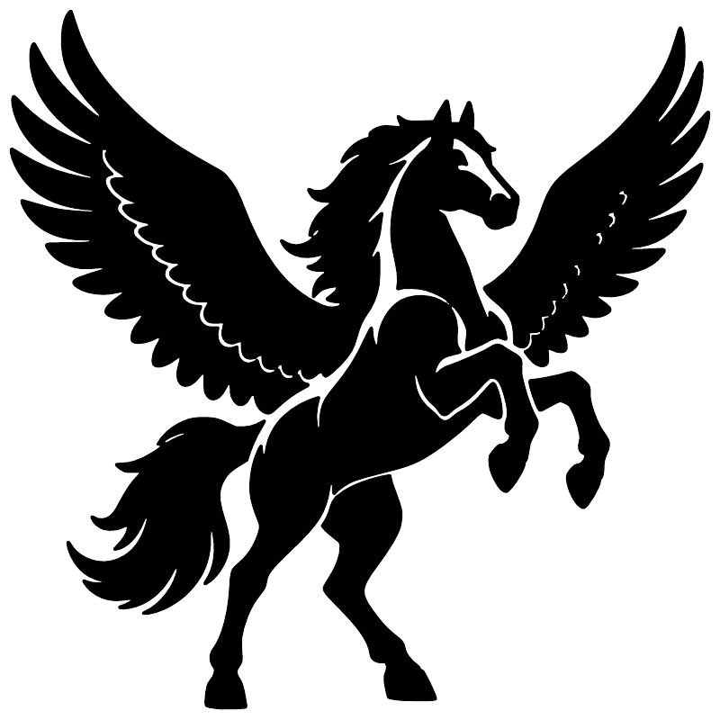 Vinyl decal pegasus silhouette with spread wings, black
