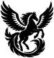 Black pegasus with outspread wings in feather spiral vinyl decal