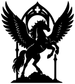 Gothic arch wings vinyl decal with black pegasus silhouette and staff