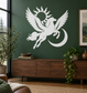 White pegasus vinyl decal with wings, sun and crescent moon for wall decor