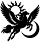 Pegasus vinyl decal silhouette with sun disk and crescent moon in black and white
