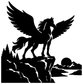 PegasusCX026 pegasus vinyl decal, black silhouette winged horse on rock cliff and trees