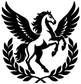 Close-up black pegasus wing crest vinyl decal with laurel wreath outline