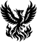 Black flame phoenix vinyl decal, spread-wing phoenix with fiery details