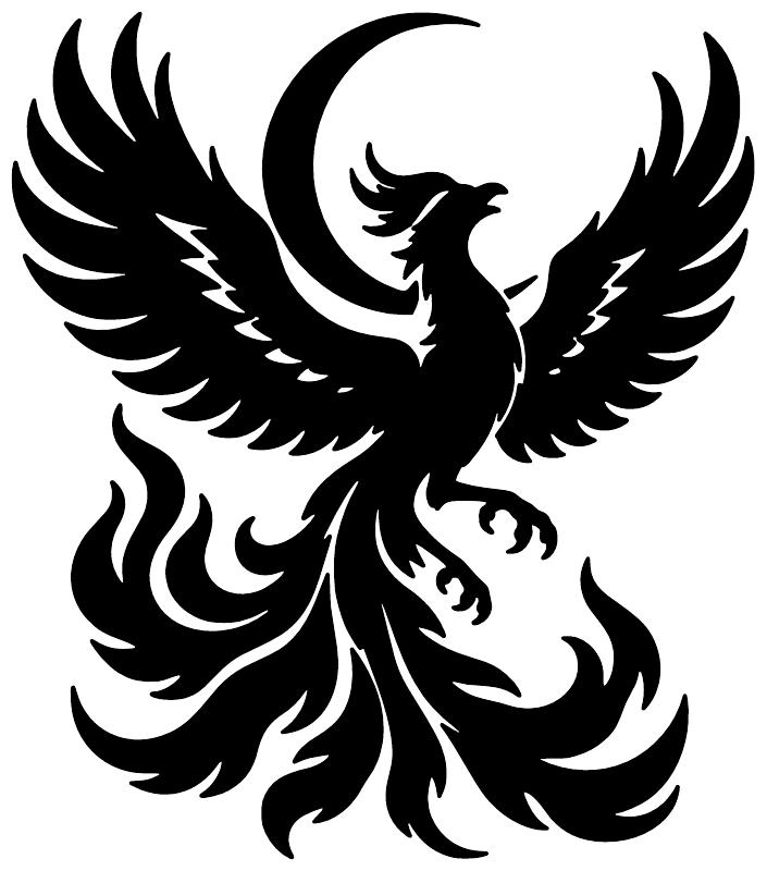 Black phoenix wing vinyl decal with stylized bird and flame shapes, wall-ready sticker